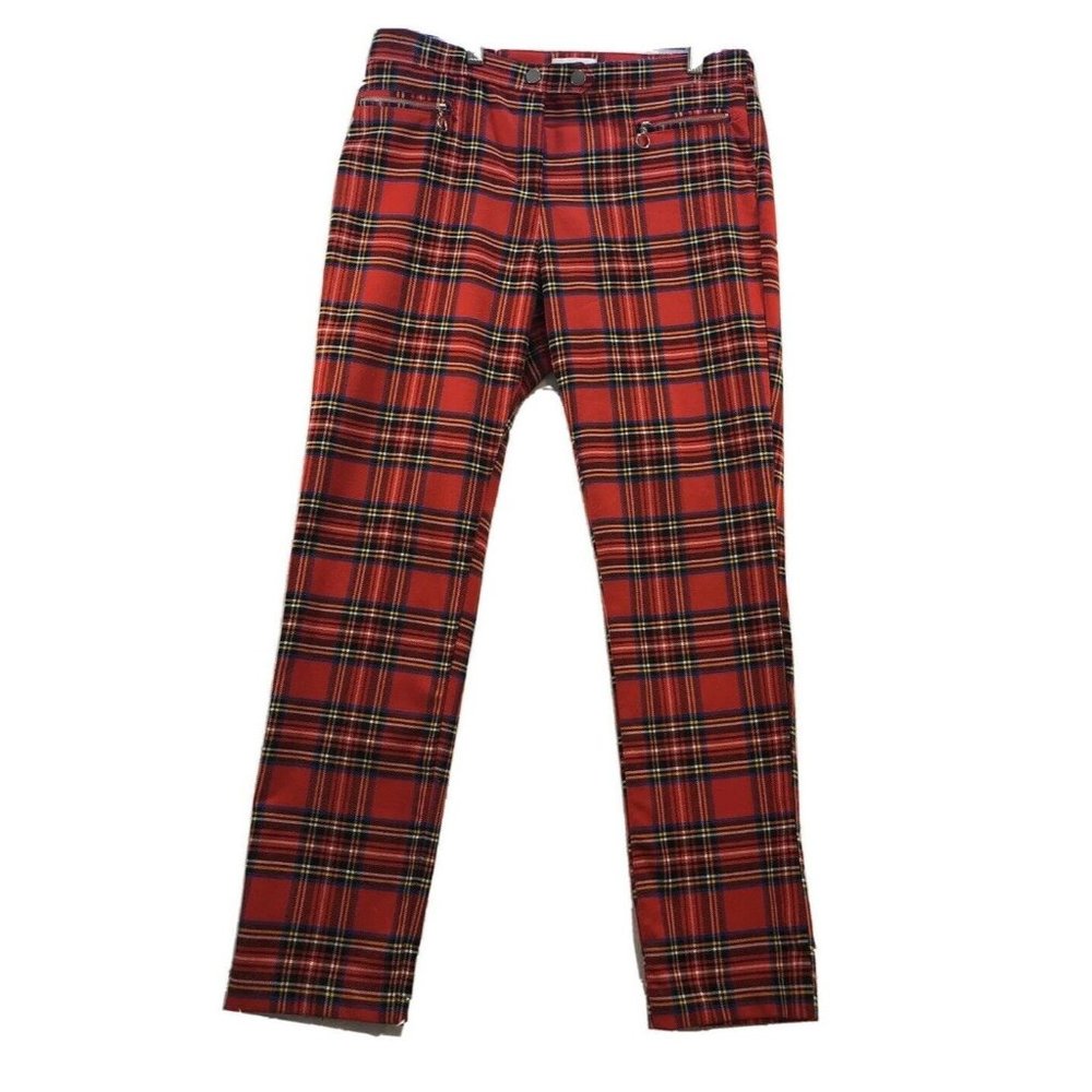 H&M Skinny Fit Tartan Plaid Pants Leggings Zipper Accents Womens Size 12